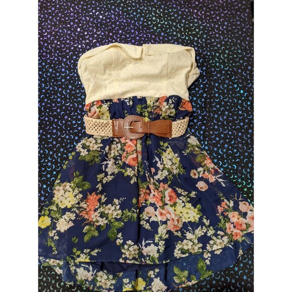 City Triangles Cream And Floral Strapless Mini Dress With Belt 13 - Picture 5 of 5